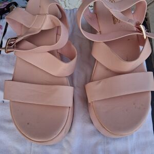 Women's Pink Strappy Flat Sandals - Unbranded